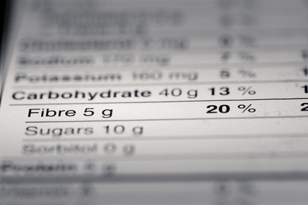 47053860 - shallow depth of field image of nutrition facts fiber information we can find on a grocery store product.