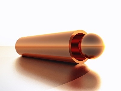 Copper rod head on - white background.