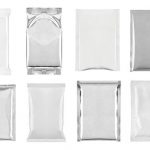 Collection of various white and aluminum bag and packages on white background. each one is shot separately