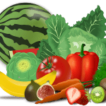 Clipart image of natural fruits and vegetables.