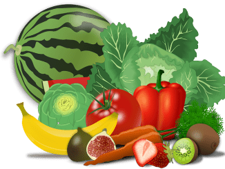 Clipart image of natural fruits and vegetables.