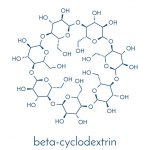 Beta-cyclodextrin molecule. Cyclodextrins are used in pharmaceuticals, food, deodorizing products, etc. Composed of glucose molecules. Skeletal formula.