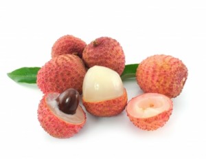 Lychees on a white background. 