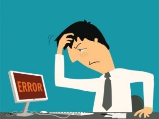 A cartoon showing a man holding his head and looking at a computer screen saying ERROR.