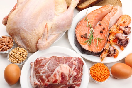 Food high in protein close-up. Excess of protein in the diet causes long term medical issues.