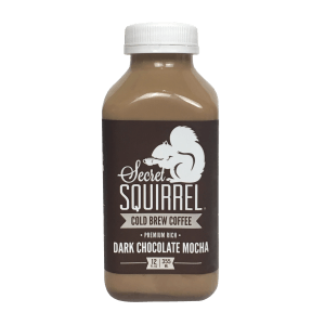 Full frontal shot of Secret Squirrel's dark Chocolate Mocha cold brew coffee.