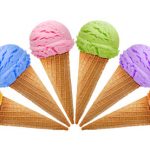 33748050 - six ice creams in cones on white background