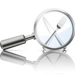 56044361 - loupe with knife and fork on the white background.