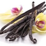 21860652 - vanilla sticks with a flower on a white background.