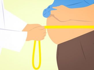 cartoon of a man's waist being measured by a doctor. Obesity is a symptom of metabolic syndrome.