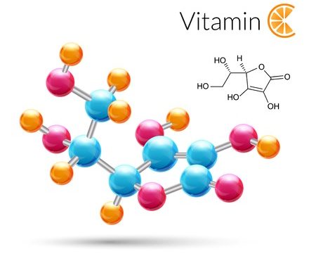 Vitamin C. A 3d molecule chemical science atomic structure poster illustration.