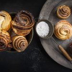 Fresh baked cruffins trend pastry on rustic platter