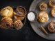 Fresh baked cruffins trend pastry on rustic platter