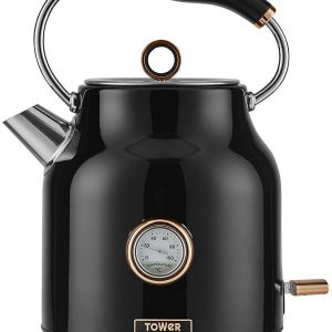 Tower Bottega T10020 Rapid Boil Traditional Kettle with Temperature Dial, Boil Dry Protection, Automatic Shut Off, Quiet Boil, Stainless Steel, 3000 W, 1.7 Litre, Black and Rose Gold
