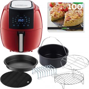 GoWISE USA 5.8-Quarts 8-in-1 Air Fryer XL with 6-piece Accessory Set + 50 Recipes for your Air Fryer Book (Chili Red)