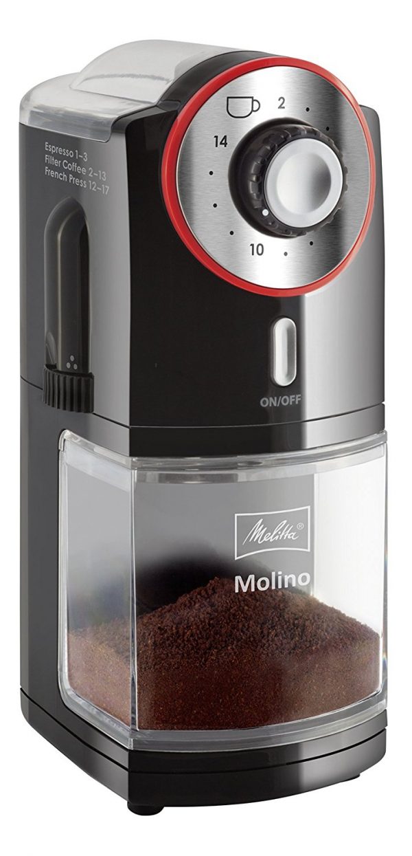 Melitta Molino Coffee Grinder, 1019-01, Electric Coffee Grinder, Flat Grinding Disc, Black/Red