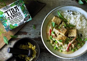 Tiba Tempeh products with a curry.