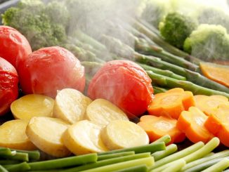 Steam cooking of vegetables.