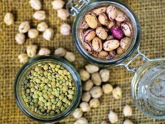 Beans and pulses in glass jars