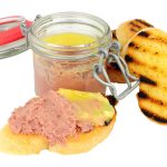 Chicken liver parfait and toast isolated on a white background