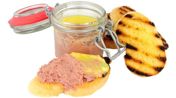 Chicken liver parfait and toast isolated on a white background