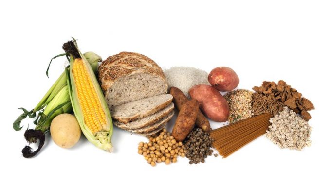 Food sources of complex carbohydrates, isolated on white background. A key component of the F-factor diet plan. Dietary fibre.