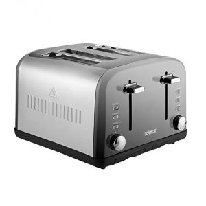 Tower T20015 Infinity 4 Slice Toaster with 7 Browning Setting and Defrost Function, Stainless Steel, Silver