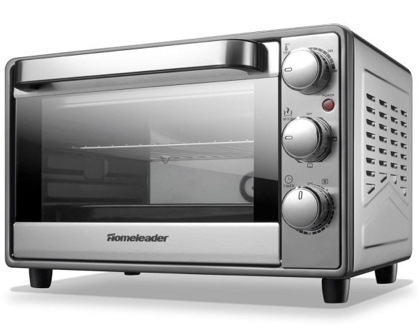 Homeleader Toaster Oven Fits 6-Slice Bread/12-Inch Pizza, Contertop Oven with Convection/Toast/Bake/Broil Function, Includes Bake Pan/Broil Rack&Tray Handle, Stainless Steel