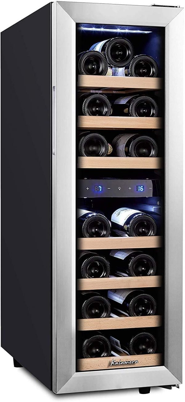 Kalamera Wine fridge,19 Bottle,65L,Freestanding Undercounter Cooler,2 Cooling Zones, stainless steel
