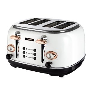 Tower Bottega T20017W 4 Slice Toaster, Stainless Steel, 1630 W, White and Rose Gold