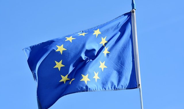 The European Union flag waving in the wind. A novel food is defined in this article.