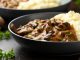 Beef Stroganoff with mushrooms and mashed potatoes