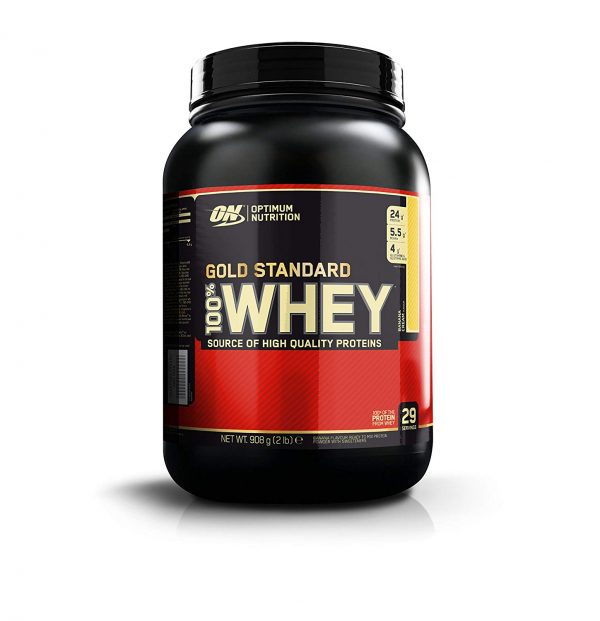 Optimum Nutrition Gold Standard Whey Protein Powder with Glutamine and Amino Acids Protein Shake by ON - Banana Cream, 29 Servings, 908 g