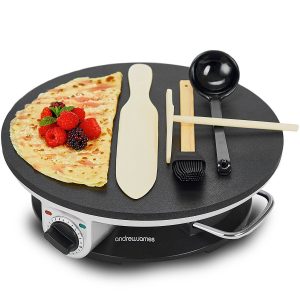 Andrew James Pancake Maker Crepe Machine | Electric Non-Stick Cooker with Accessories & Adjustable Temperature Control | 1200W