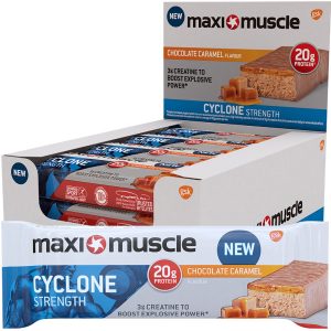 Maximuscle Cyclone High Protein and Creatine Bar, Chocolate Caramel, 60 g, Pack of 12