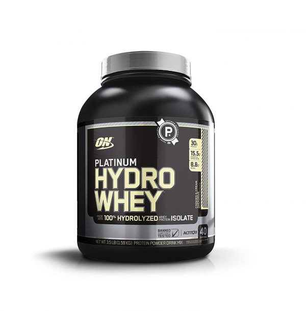 Optimum Nutrition Hydro Whey Whey Protein Powder Isolate with Essential Amino Acids, Glutamine, and BCAA by ON - Cookies & Cream, 40 servings, 1.59kg