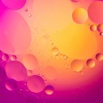 the interaction of water and oil, oil bubbles of various sizes on the water surface. Illustartion of aqueous extraction processing.