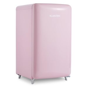 Klarstein Popart Pink Retro 1950s Refrigerator • Fridge • Cooler • Class A++ • 108 L Capacity • 13 L Freezer Compartment • 2 Shelves • Vegetable Compartment • Flash Cooling • Door Stop Right • Pink [Energy Class A++]