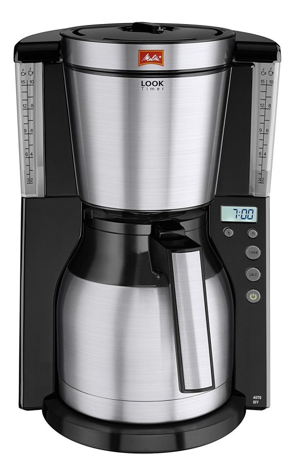 Melitta Look IV Therm Timer, 1011-16, Filter Coffee Machine with Insulated Jug, Timer Feature, Aroma Selector, Black/Brushed Steel