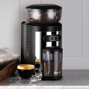 Dualit Burr Coffee Grinder | Chrome | Electric Coffee Grinder | Portion Control | Multiple Grind Settings | Conical Burr Grinder | 220g Capacity | 75015