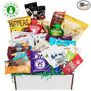 Deluxe Vegan Protein Snacks Box: Mix of Healthy Vegan Protein Bars, Cookies, Vegan Jerky, Chips & Nuts Health Care Package Gift Box (30 Count)