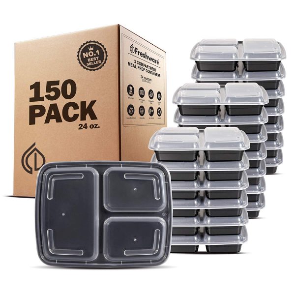 Freshware YH-3X150B Meal Prep Containers Childrens-Lunch-Boxes, 24 oz, 150-Pack New