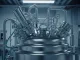 The top of a sophisticated stainless steel bioreactor or fermenter is shown in a clean, modern laboratory setting. The complex system of pipes, valves, and pressure gauges on the vessel represents advanced processes in biotechnology, pharmaceuticals, or food science.