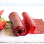 Strawberry fruit leather roll-up snack