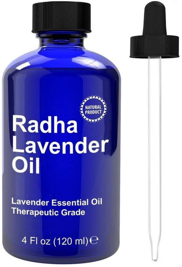 Radha Beauty Lavender Essential Oil 4 oz. - 100% Natural & Therapeutic Grade, Steam Distilled for Aromatherapy, Relaxation, Sleep, Laundry, Stress & Anxiety Relief, Meditation, Massage, Headaches