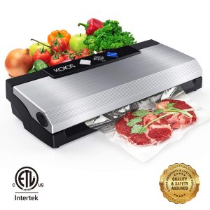 KOIOS Vacuum Sealer Machine, 80Kpa Automatic Food Sealer with Cutter for Food Savers, 10 Sealing Bags (FDA-Certified), With Up To 40 Consecutive Seals, Dry & Moist Modes, Compact Design (Silver)