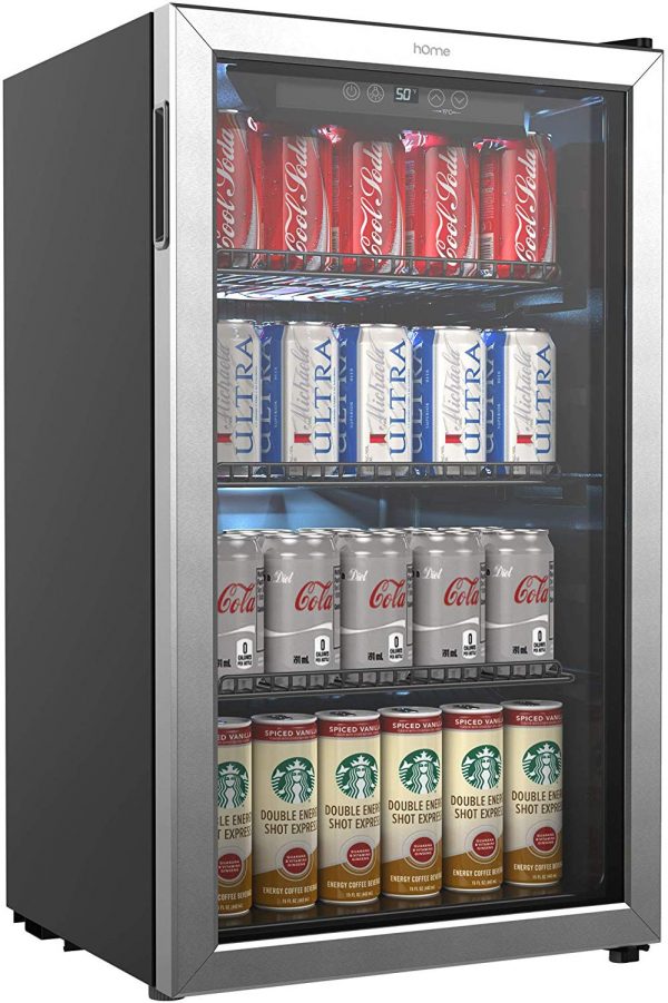 hOmeLabs Beverage Refrigerator and Cooler - 120 Can Mini Fridge with Glass Door for Soda Beer or Wine - Small Drink Dispenser Machine for Office or Bar with Adjustable Removable Shelves
