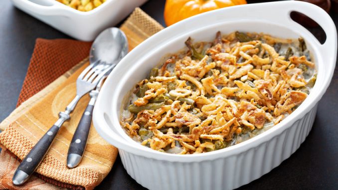 Green bean casserole. Green beans casserole, traditional side dish for Thanksgiving