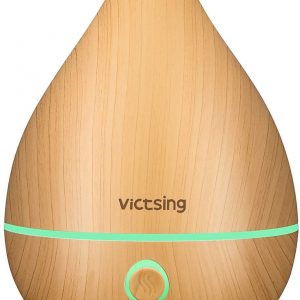 VICTSING 130ml Aromatherapy Essential Oil Diffuser, Portable Mini Humidifier with Whisper-Quiet Operation, 4-in-1 Button Control, Waterless Auto-Off for Office, Home, Bedroom, Spa, Yellow Wood Grain