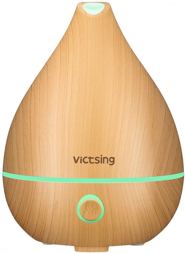 VICTSING 130ml Aromatherapy Essential Oil Diffuser, Portable Mini Humidifier with Whisper-Quiet Operation, 4-in-1 Button Control, Waterless Auto-Off for Office, Home, Bedroom, Spa, Yellow Wood Grain